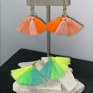Neon tassel fan earrings